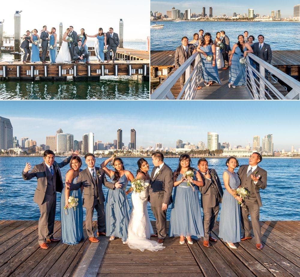 Bridal party photos on the docks in San Diego. 
