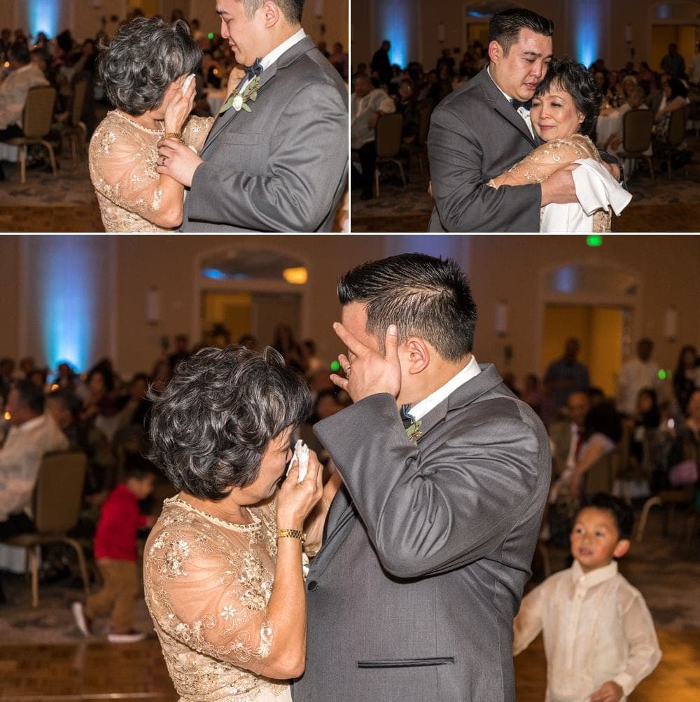 Emotional moment when groom and his mother dance at the reception. 