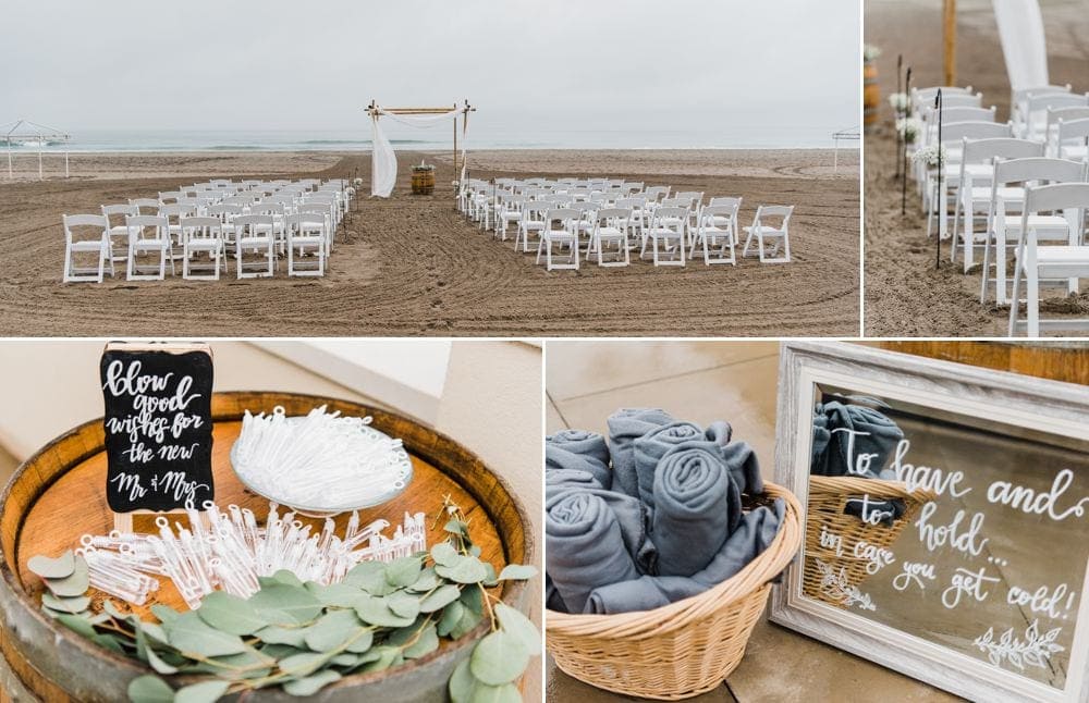 Wedding ceremony set up on the beach at Camp Pendleton in Oceanside California