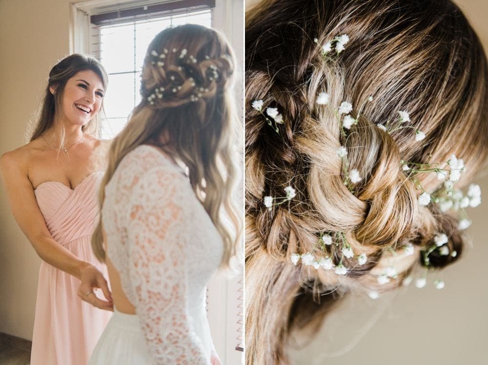 Flowers in the bride's hair