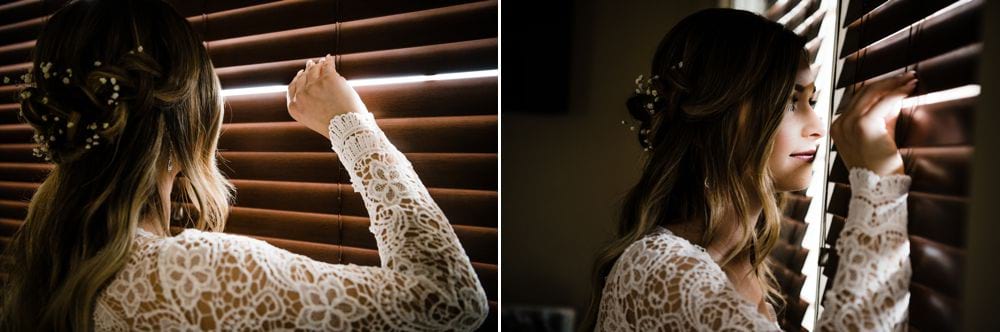 Photo of bride looking out the window