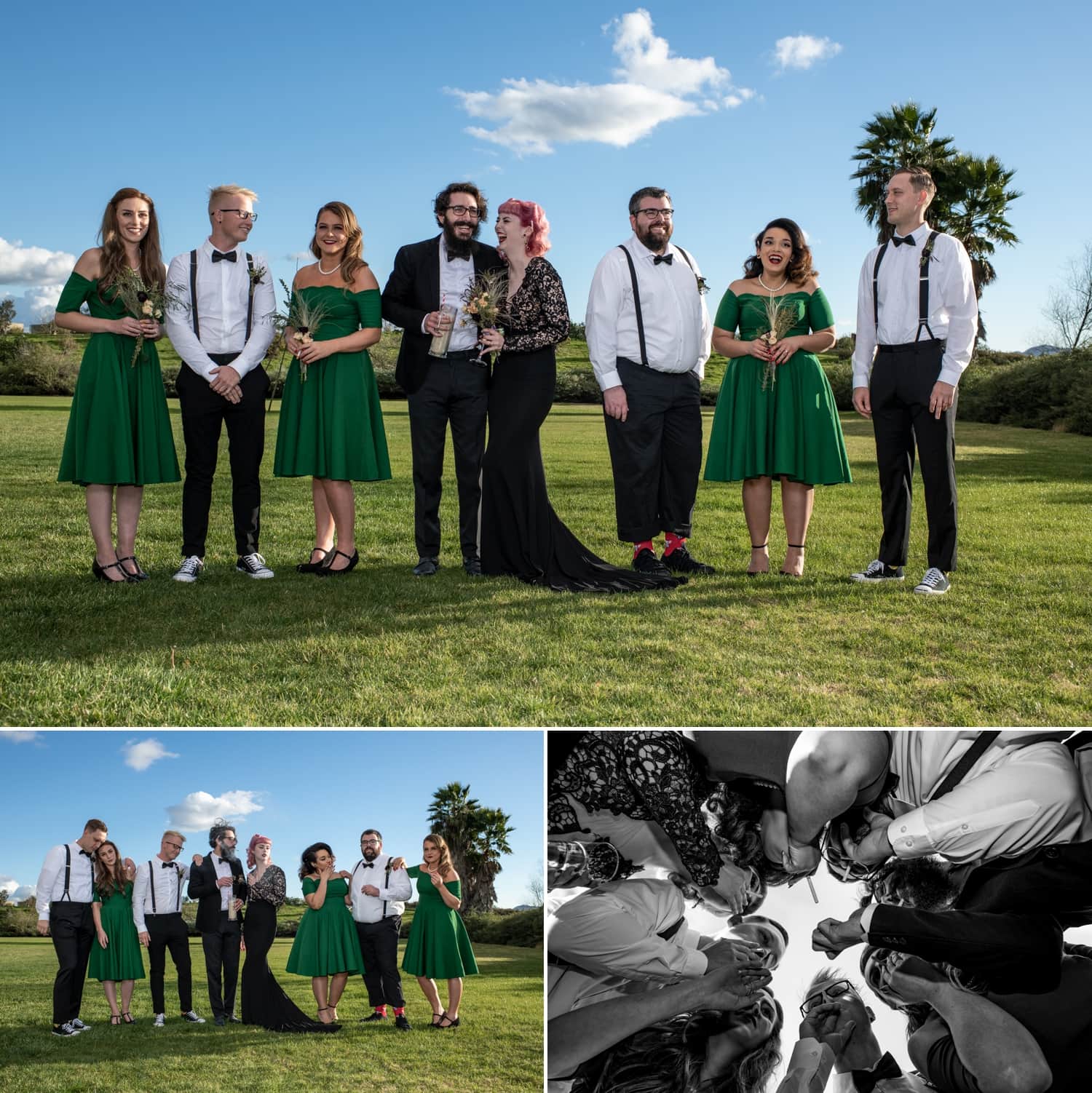 bridal party portraits at ethereal open air resort meadow