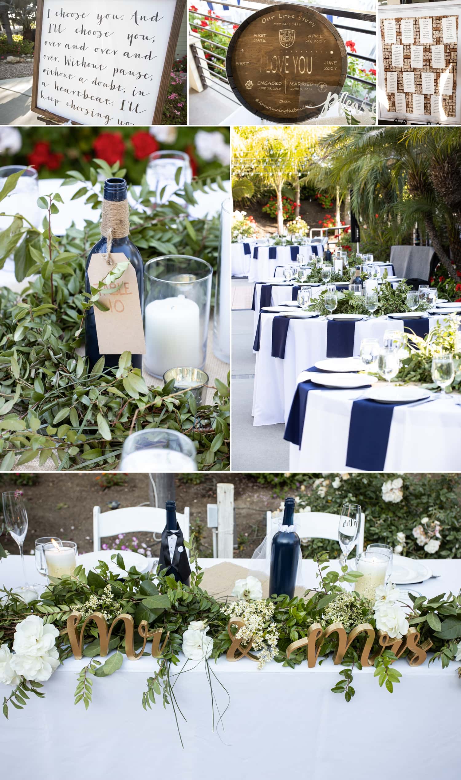 Reception details at a wedding at Chapin Family Vineyards. 