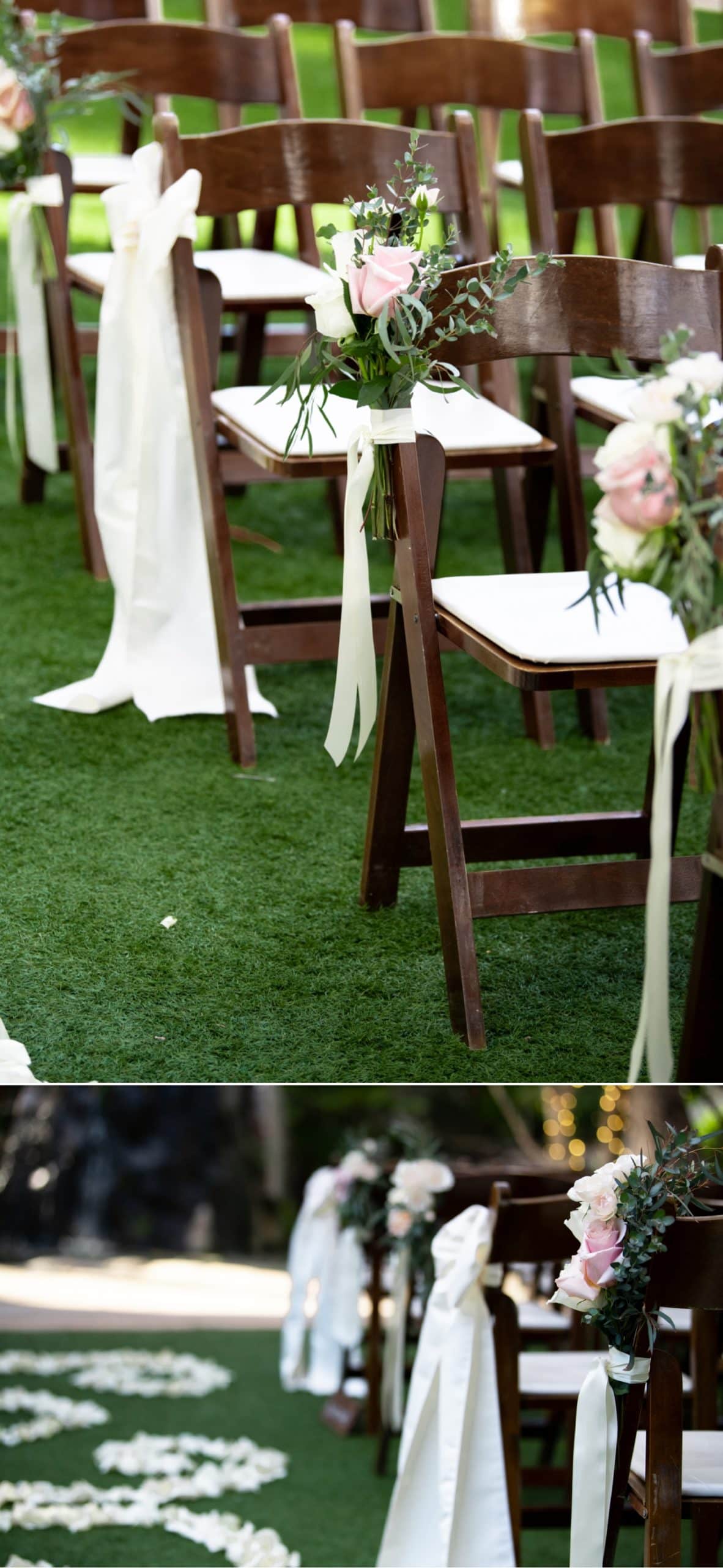 Flowers on ceremony chairs